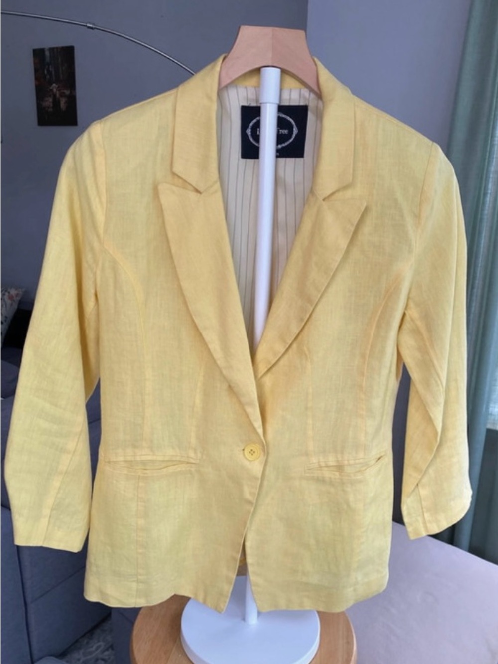 Love Tree Yellow Linen Single-Button Blazer